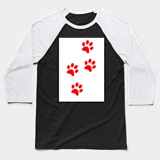 Red Pawprints on White Baseball T-Shirt